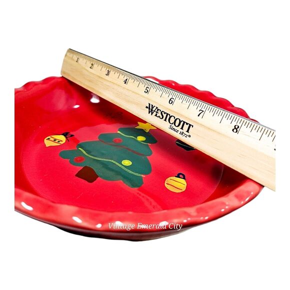 Michael's Christmas Tree Red Holiday Pie Baking Dish Hand Painted Edge Plate - Picture 10 of 12